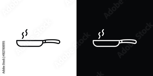 Pan frying icons set with editable black and white stroke line style for ui designs