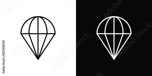 Parachute icons set with editable black and white stroke line style for ui designs
