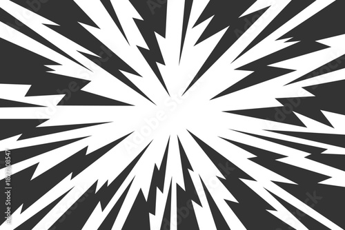 Thunder effect comic background. Radial anime burst and flashes. Vector speed lines cartoon graphic frame. Manga flashes and bolts concentric abstract bg.