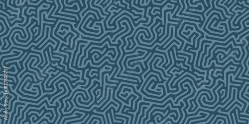 Seamless pattern with abstract maze, labyrinth, organic shapes, quirky fluid lines. Simple blue vector background with biological structures, brain texture, coral. Repeated minimal endless design