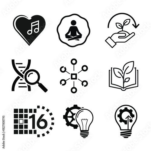 Creative symbols collection representing inspiration balance and sustainable future