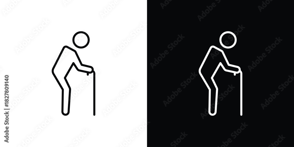 Fototapeta premium Person walking with cane icons set with editable black and white stroke line style for ui designs