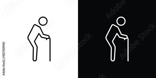 Person walking with cane icons set with editable black and white stroke line style for ui designs