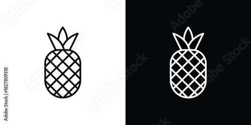 Pineapple icons set with editable black and white stroke line style for ui designs