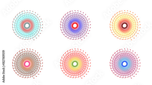 Vibrant abstract spiral patterns collection, six colorful designs