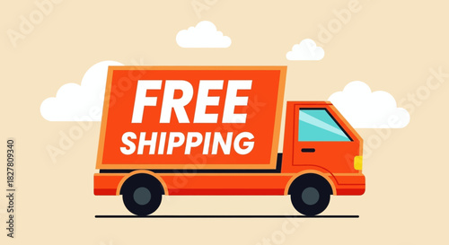 Illustration of an orange delivery truck advertising free shipping service