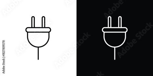 Plug icons set with editable black and white stroke line style for ui designs