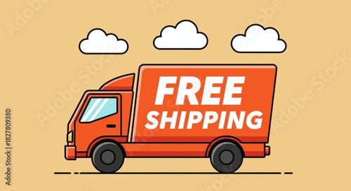 Cartoon illustration of an orange delivery truck advertising free shipping