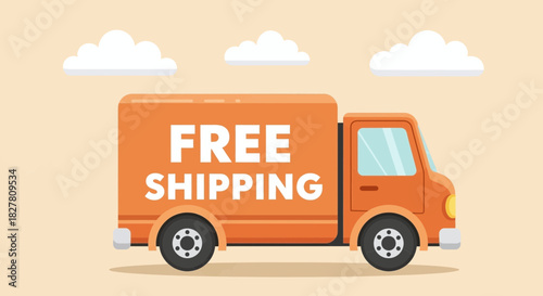 Illustration of an orange delivery truck advertising free shipping service
