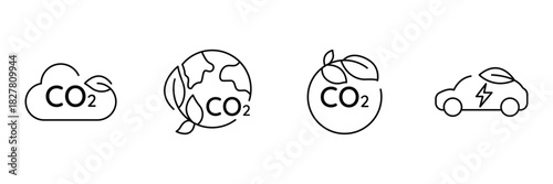 Carbon cloud, earth co2, eco emission, electric car icon vector illustration for sustainable energy use.