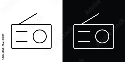 Radio icons set with editable black and white stroke line style for ui designs