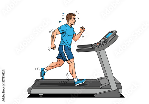 man walking on treadmill, indoor exercise, sportswear workout, cardio training, fitness routine, bright room interior, large windows, indoor plants, home gym setup, healthy lifestyle, treadmill workou