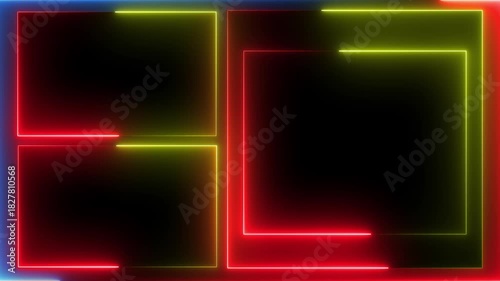 Wallpaper Mural Glowing neon red and yellow color square rectangle picture frame icon animation display neon box footage shape round seamless border retro movement rotation smooth show effect on black background	 Torontodigital.ca