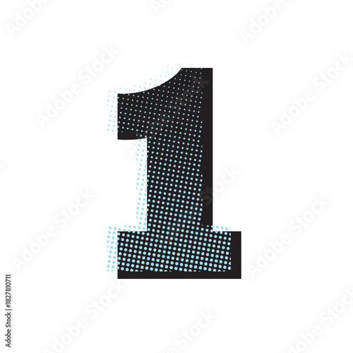 Digit One with Halftone Pattern and Glitch Effect.