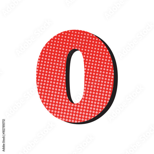 Red Number Zero with Grid Pattern on White Background.