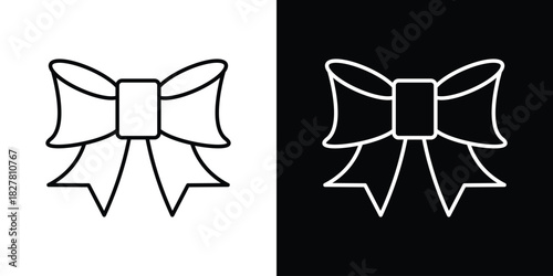 Ribbon icons set with editable black and white stroke line style for ui designs