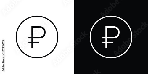 Ruble icons set with editable black and white stroke line style for ui designs