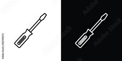 Screwdriver icons set with editable black and white stroke line style for ui designs