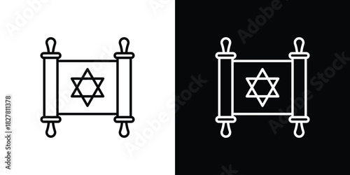 Scroll Torah icons set with editable black and white stroke line style for ui designs