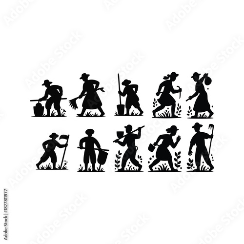 Paddy bundle silhouettes arranged with tiny dot fillers.