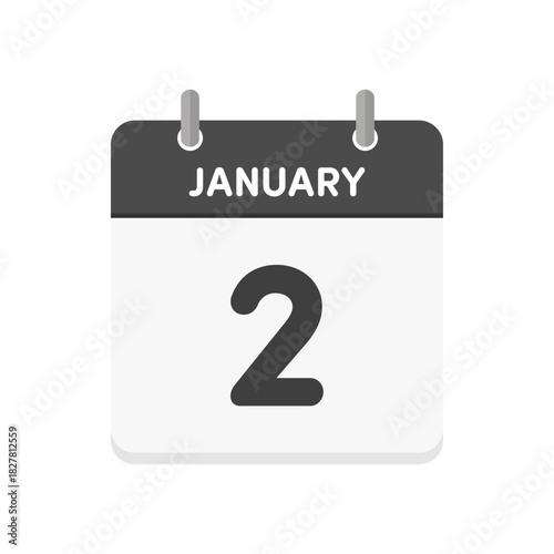 1月2日･JANUARY 2の日めくりカレンダーのアイコン - 1/2の日付入りシンプルな英語の暦