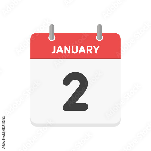 1月2日･JANUARY 2の日めくりカレンダーのアイコン - 1/2の日付入りシンプルな英語の暦