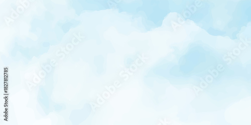 Beautiful abstract watercolor background featuring a bright blue sky with fluffy white clouds and golden sunlight for a clear summer nature view of the atmosphere