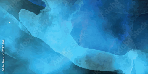 Abstract blue texture of dark ice, fog, and light water with a cloudy sky background