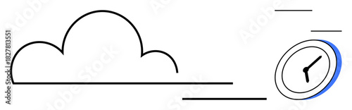 Simplified cloud icon connected to a clock symbolizing speed, efficiency, and cloud-based time solutions. Ideal for cloud computing, productivity, fast service, technology, innovation, scheduling