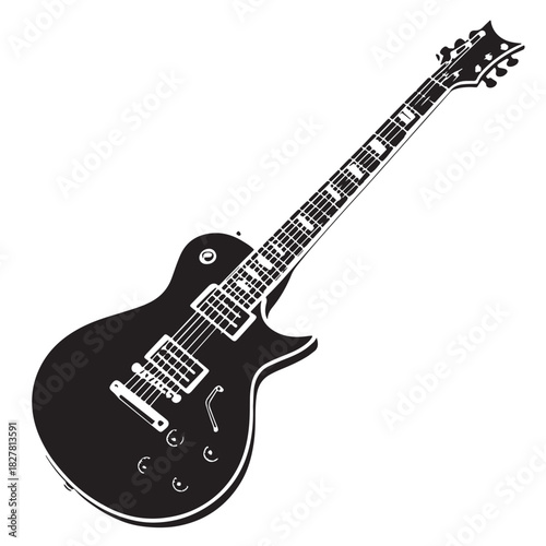 Black guitar Silhouette Vector, High Quality Illustration on White Background