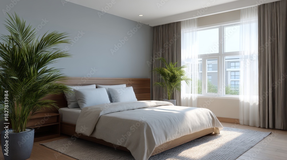 Fototapeta premium Coastal Interior Suite Design with Muted Palette and Natural Elements for Tranquil Atmosphere