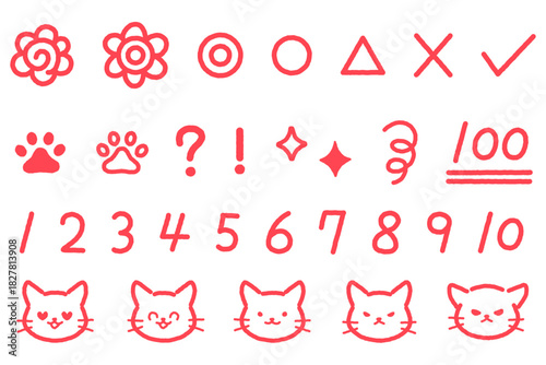 猫の表情と採点アイテムのイラストセット