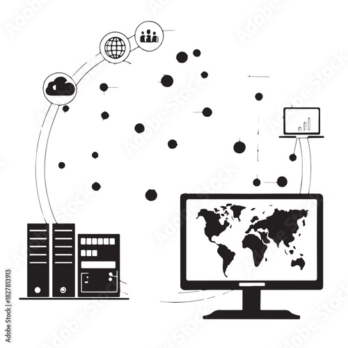 Black information technology it Silhouette Vector, High Quality Illustration on White Background