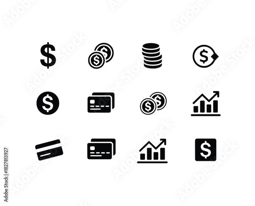 Financial Icon Array: A carefully curated collection of financial icons, symbolizing wealth, transactions, and the essence of the economic world. A visual guide for the financial realm.