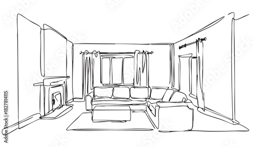 doodles sketch living room with fireplace