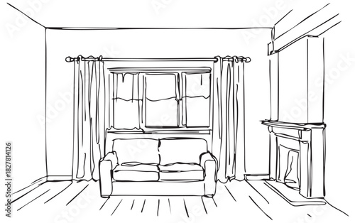 doodles sketch living room with fireplace