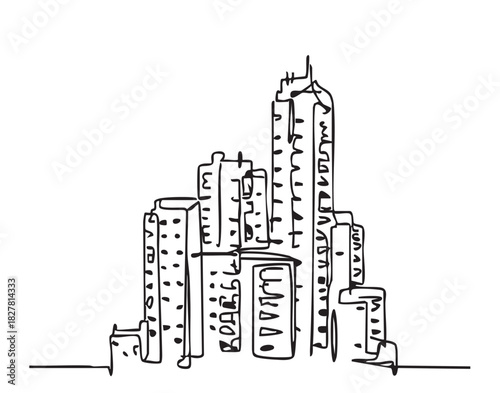 Doodles line sketch high-rise building