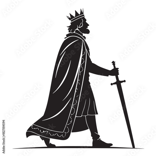 Black king arthur Silhouette Vector, High Quality Illustration on White Background