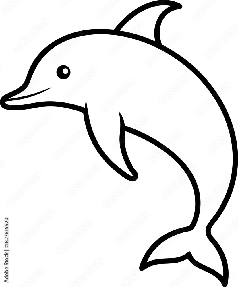 Obraz premium Curved Dolphin Line Drawing with Streamlined Body and Stylized Snout
