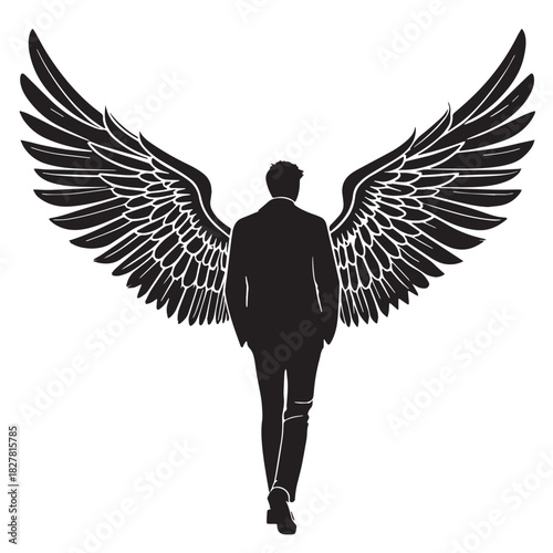 Black man angel Silhouette Vector, High Quality Illustration on White Background