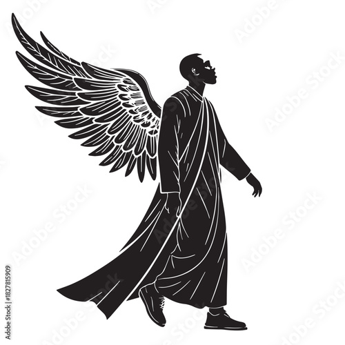 Black man angel Silhouette Vector, High Quality Illustration on White Background