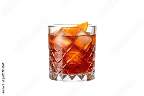 Refreshing negroni cocktail with orange slice isolated on transparent background
