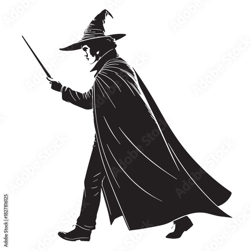 Black magician Silhouette Vector, High Quality Illustration on White Background