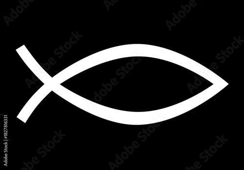 Christian fish. Religious symbol. Faith in Jesus Christ. Christian fish symbol isolated on black background, Jesus Fish Icon religious sign. God Christ logo .	