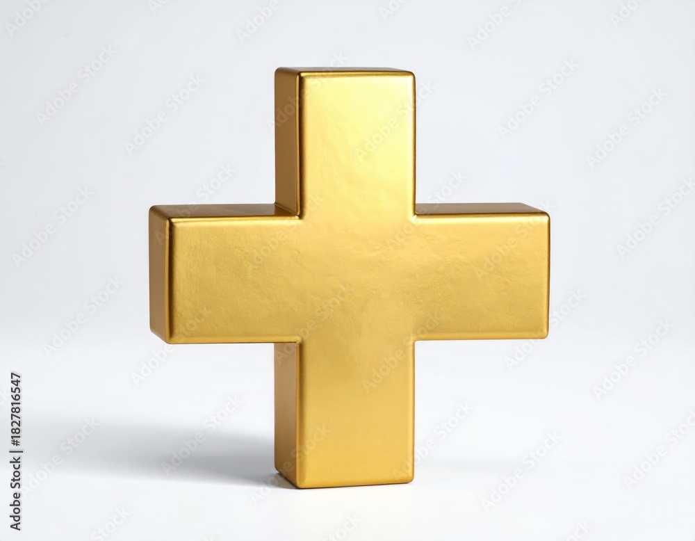 Fototapeta premium Golden plus symbol with subtle texture on a white surface