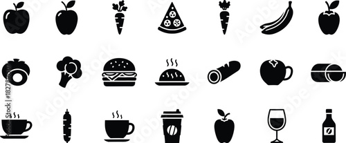Black and white food icon set vector illustration