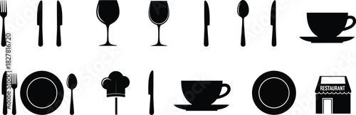 Silhouette of dining table setting for restaurant or cafe