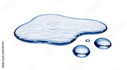 Water puddle and drops PNG isolated on transparent background, clear liquid spill for design and cleaning concepts