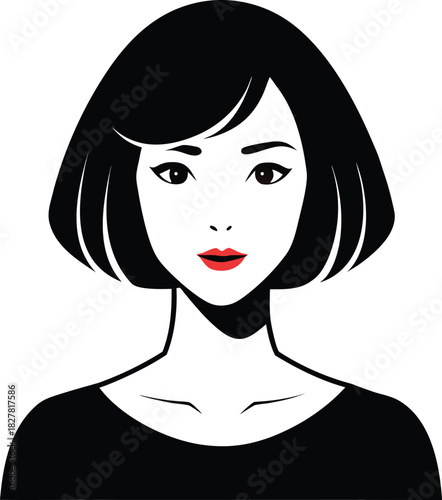 Chic female silhouette with a modern bob haircut elegant fashion portrait illustration