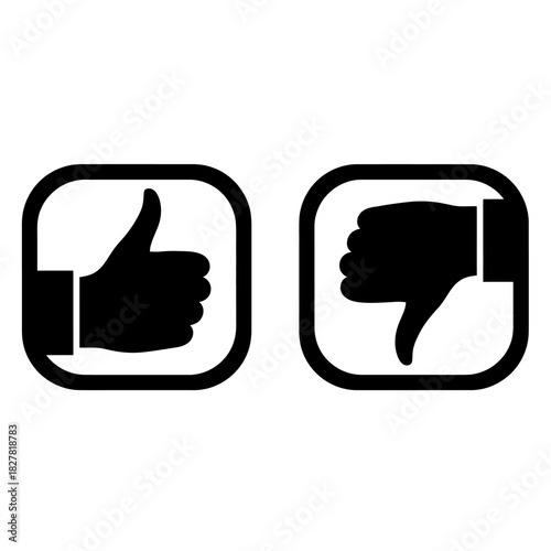 Black and White Outline Icons of Thumbs Up and Thumbs Down, Representing Like, Dislike, Social Media Feedback, Approval, Disapproval, Voting, and Rating Concepts.